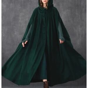 LINENNAIVE Sz L XL Wool Blend Cape Outlander Cloak Coat Maxi Length